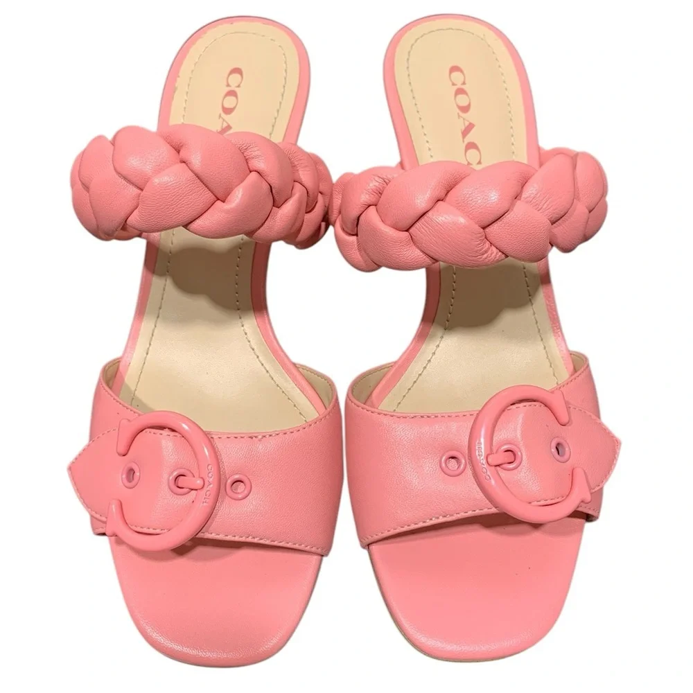Coach Womens Mollie Pink Leather Slip On Open Toe Heel Sandals Shoes‎ SZ 7 - Picture 3 of 9